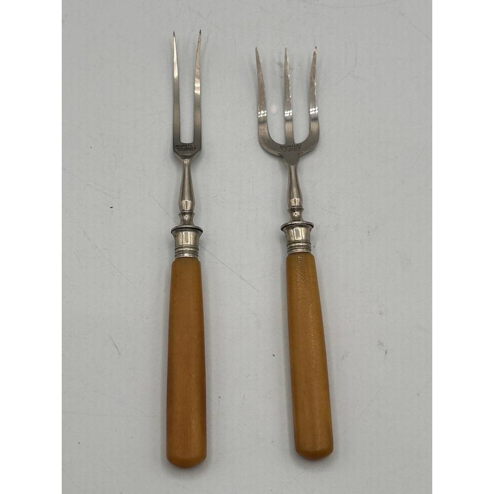 Vintage Joesph Feist Solingen 2 Pc Bread & Meat Fork W/ Bakelite Handles Germany